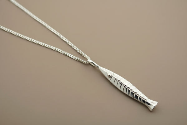 Silver anchovy pendant on 55cm link chain