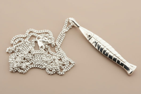 Silver anchovy pendant on 55cm link chain