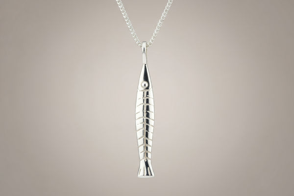 Silver anchovy pendant on 55cm link chain