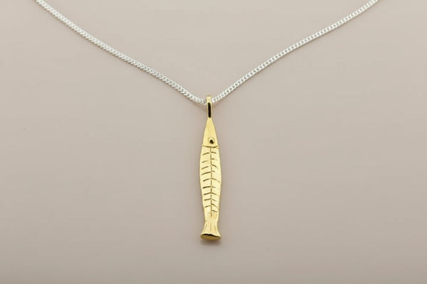 Golden anchovy pendant on 55cm link chain