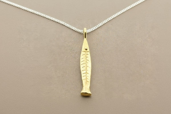 Golden anchovy pendant on 55cm link chain
