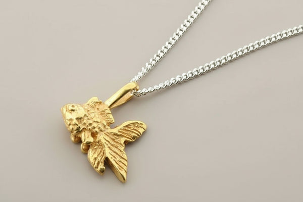 Golden Siamese fish pendant on 45cm link chain