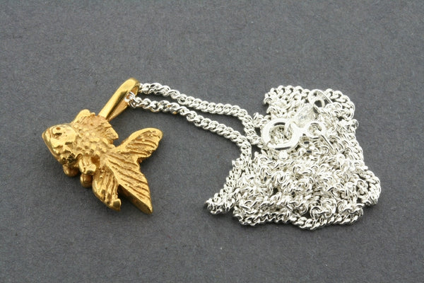 Golden Siamese fish pendant on 45cm link chain