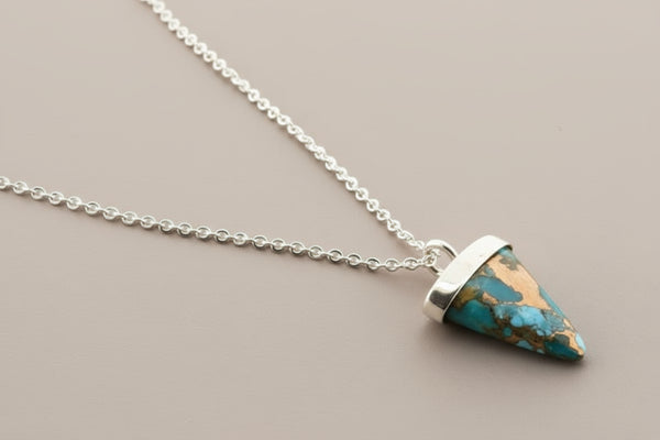 Spearhead necklace - bronzed turquoise - sterling silver