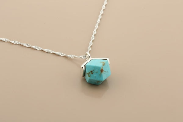 Cube pendant necklace - turquoise