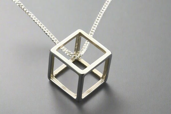 Silver box pendant on 55cm link chain