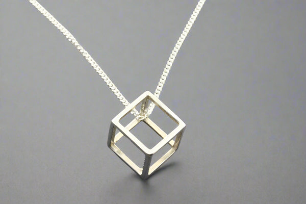 Silver box pendant on 55cm link chain