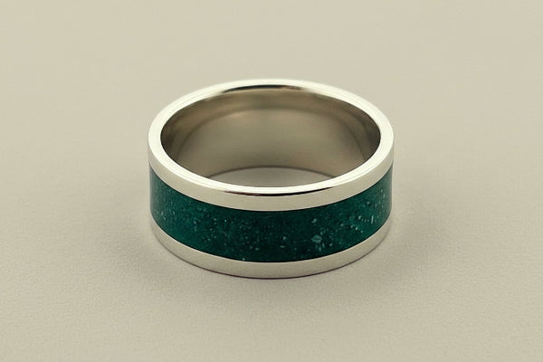 Green resin band ring - sterling silver