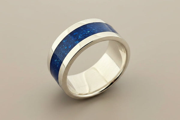 Blue resin band ring - sterling silver