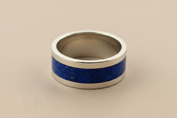 Blue resin band ring - sterling silver