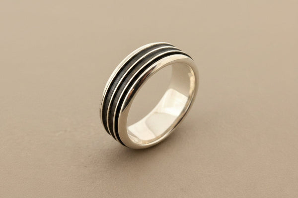 2 oxidized groove spinner ring - sterling silver