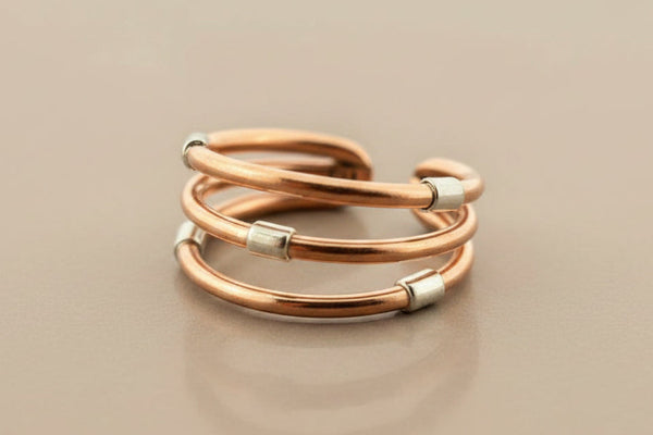 3 strand copper & silver ring - adjustable size