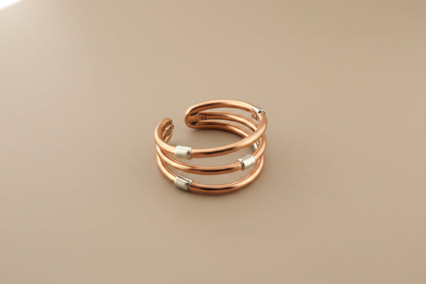 3 strand copper & silver ring - adjustable size