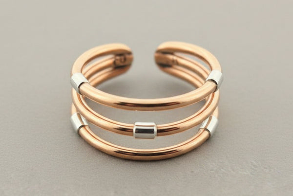 3 strand copper & silver ring - adjustable size