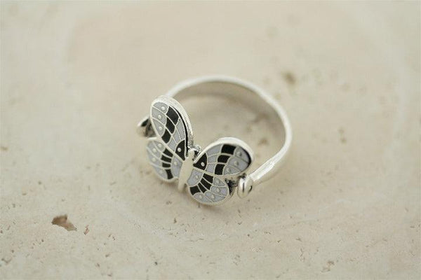 enamelled silver flip ring - butterfly - Makers & Providers