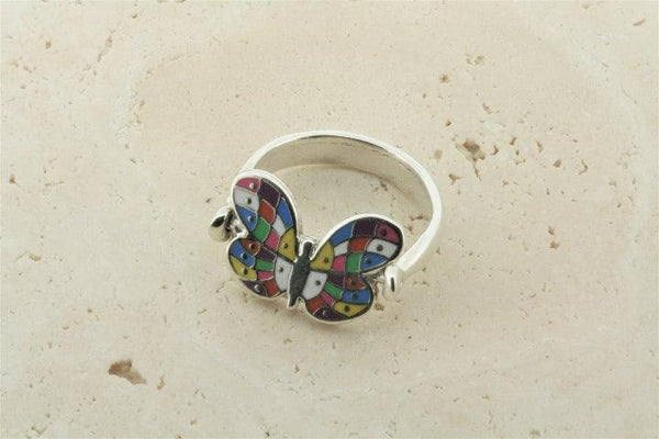 enamelled silver flip ring - butterfly