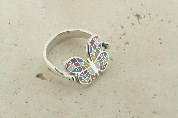 enamelled silver flip ring - butterfly