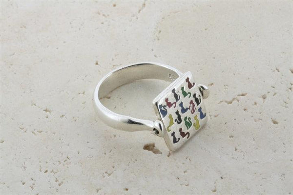 enamelled silver flip ring - cats - Makers & Providers
