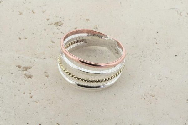 copper, silver & brass ring