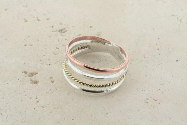 copper, silver & brass ring