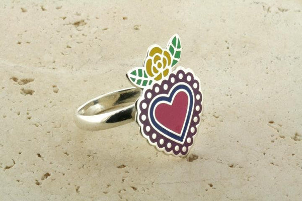 Pink Flying Rings Enamelled pink flying heart adjustable ring – Makers & Providers