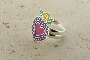 Enamelled pink flying heart adjustable ring - Makers & Providers