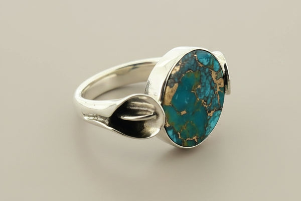 Bronzed turquoise circle disc ring