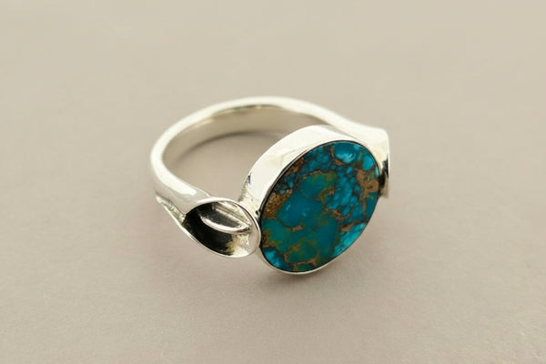 Bronzed turquoise circle disc ring
