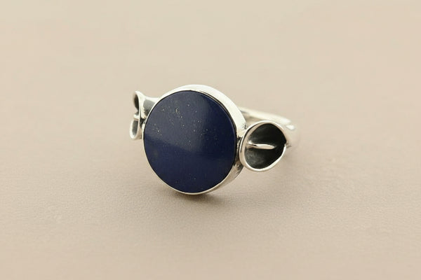 Lapis circle disc ring - sterling silver