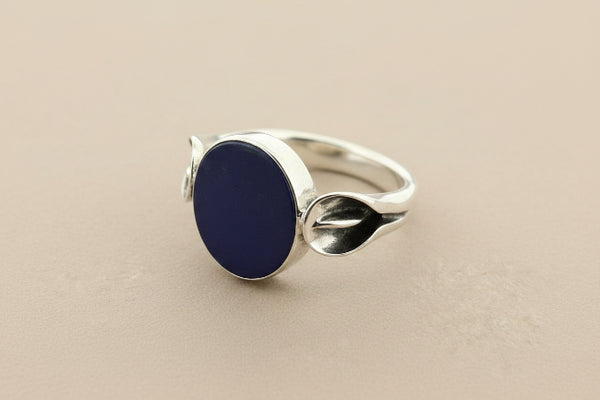 Lapis circle disc ring - sterling silver