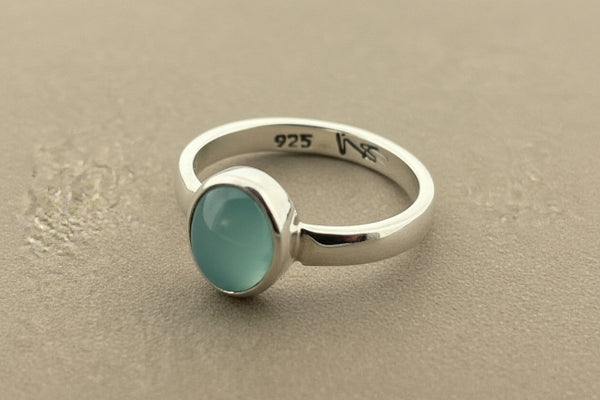 Oval stone ring - blue chalcedony