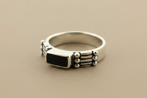 Silver deco onyx ring