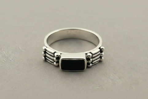 Silver deco onyx ring
