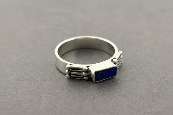 Silver deco lapis ring