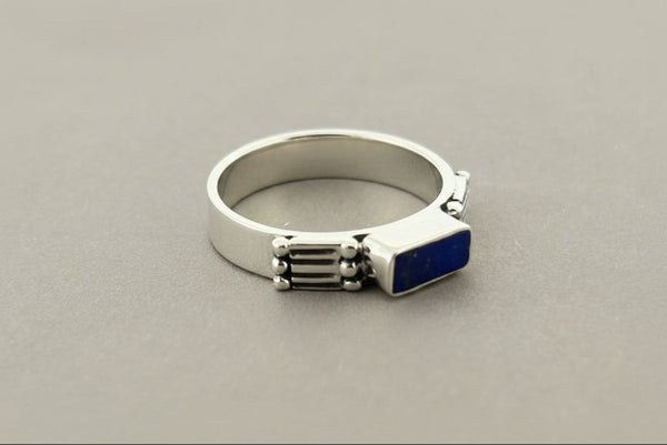 Silver deco lapis ring