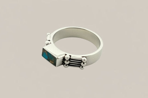 Silver deco bronzed turquoise ring
