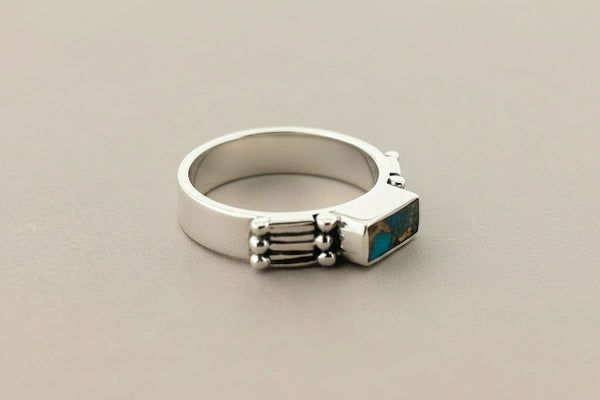 Silver deco bronzed turquoise ring