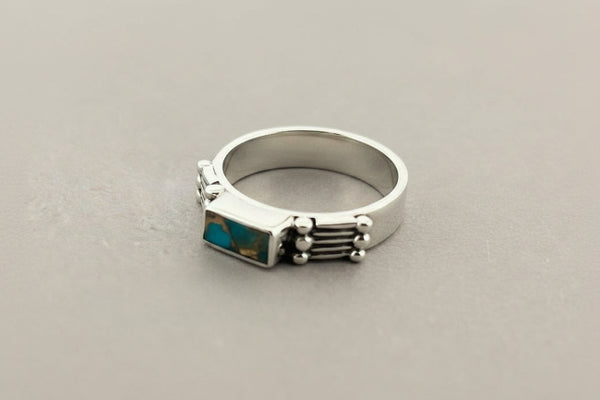 Silver deco bronzed turquoise ring