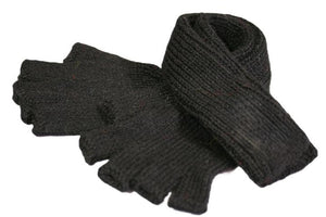 Alpaca Hand Knitted Long fingerless gloves - black - Makers & Providers