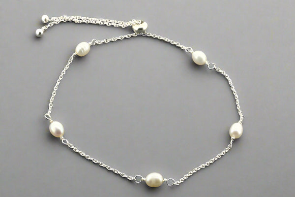 5 x pearl & link bracelet - sterling silver
