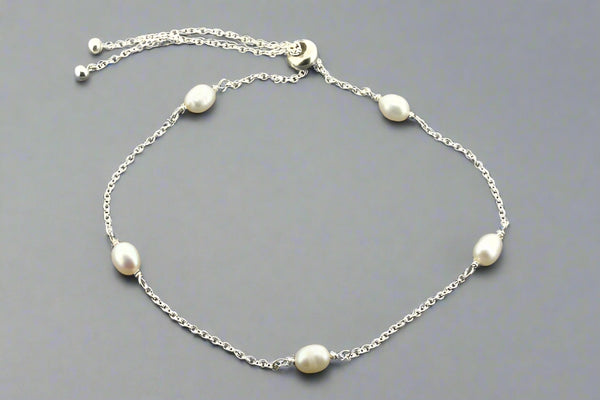 5 x pearl & link bracelet - sterling silver