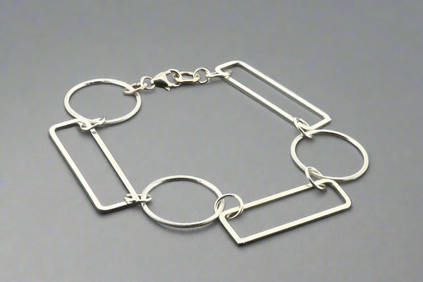 Circle & rectangle link bracelet - sterling silver