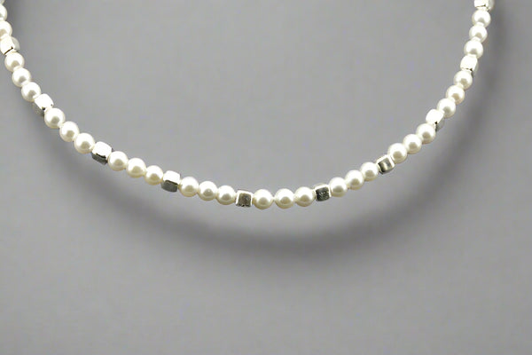 Mini pearl and square silver bead bracelet