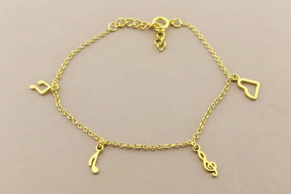 Musical note bracelet - 22Kt gold over sterling silver