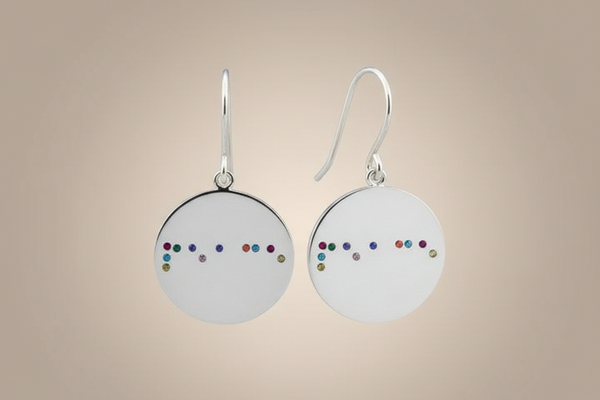 Peace & Love Braille multi coloured earring - sterling silver