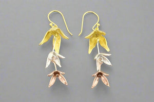 3 flower drop earrings - silver, gold, rose gold - Makers & Providers