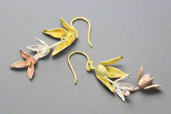 3 flower drop earrings - silver, gold, rose gold - Makers & Providers