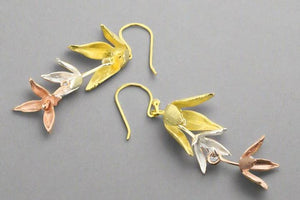3 flower drop earrings - silver, gold, rose gold - Makers & Providers
