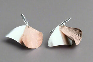 Zebrina 2 drop curved earring - silver & rose gold - Makers & Providers