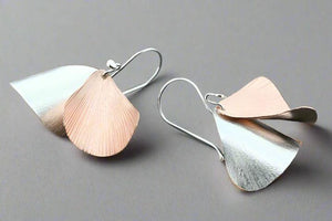 Zebrina 2 drop curved earring - silver & rose gold - Makers & Providers